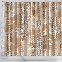 Beige Hawaii Tapa Pattern Shower Curtain With Heliconia Vintage Style
