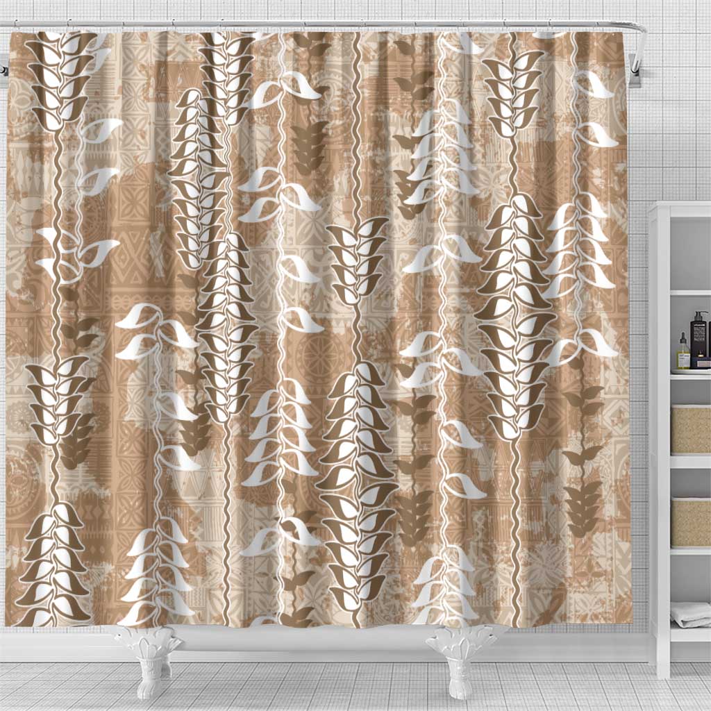 Beige Hawaii Tapa Pattern Shower Curtain With Heliconia Vintage Style