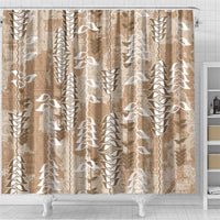 Beige Hawaii Tapa Pattern Shower Curtain With Heliconia Vintage Style