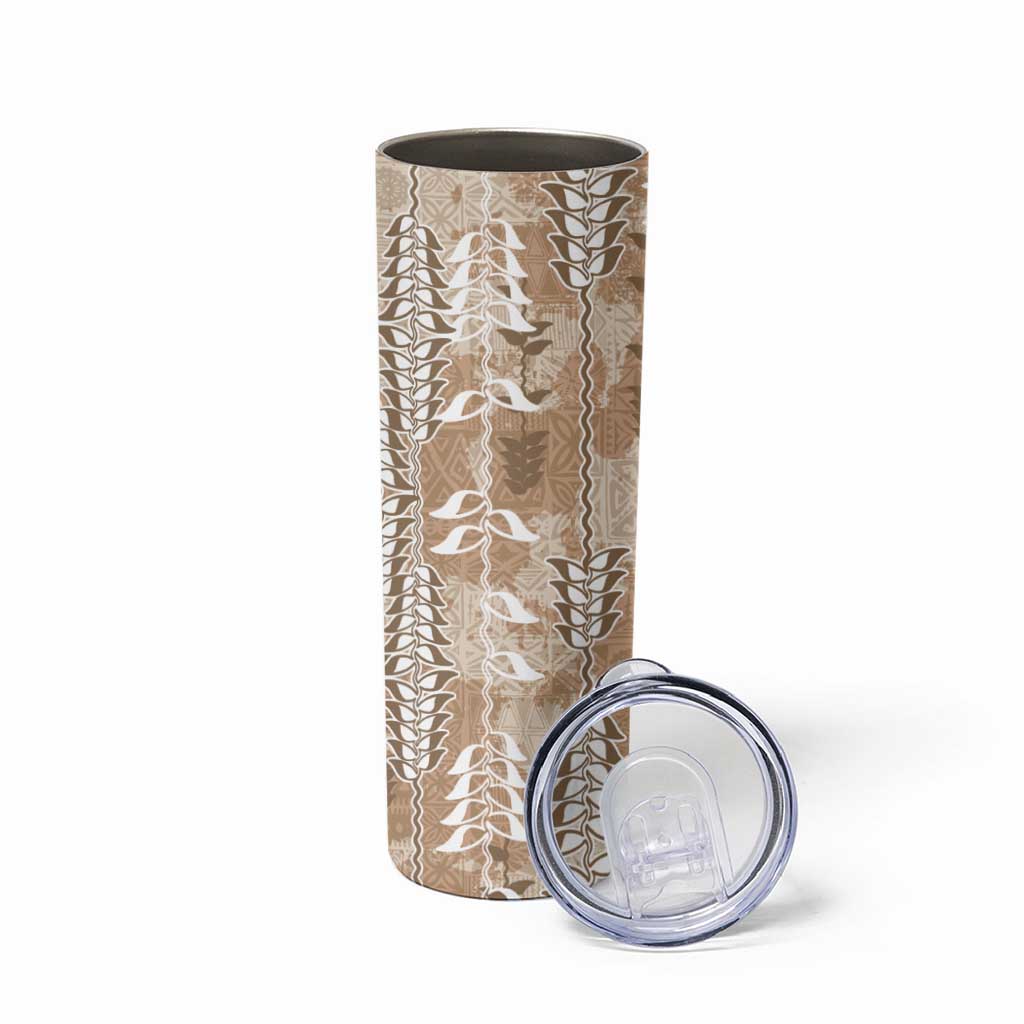 Beige Hawaii Tapa Pattern Skinny Tumbler With Heliconia Vintage Style