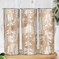 Beige Hawaii Tapa Pattern Skinny Tumbler With Heliconia Vintage Style