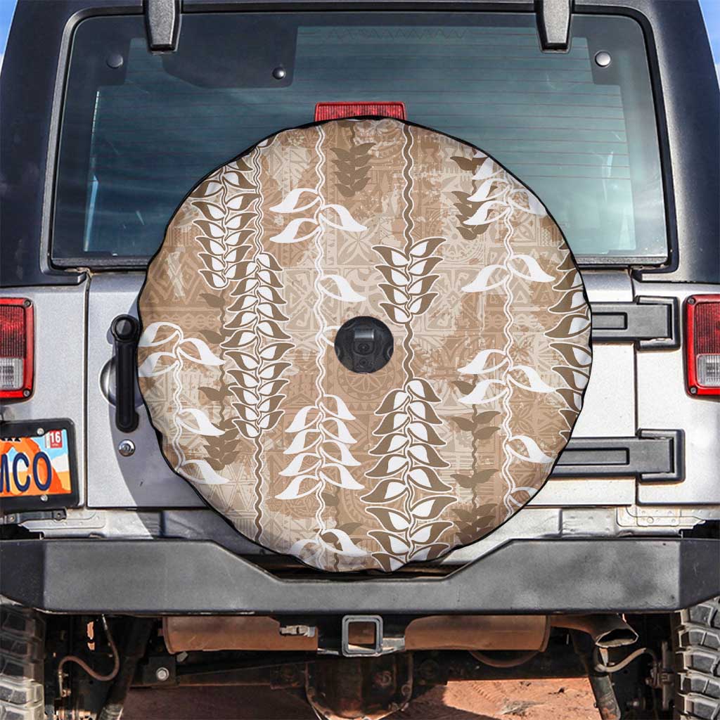Beige Hawaii Tapa Pattern Spare Tire Cover With Heliconia Vintage Style