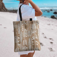 Beige Hawaii Tapa Pattern Tote Bag With Heliconia Vintage Style