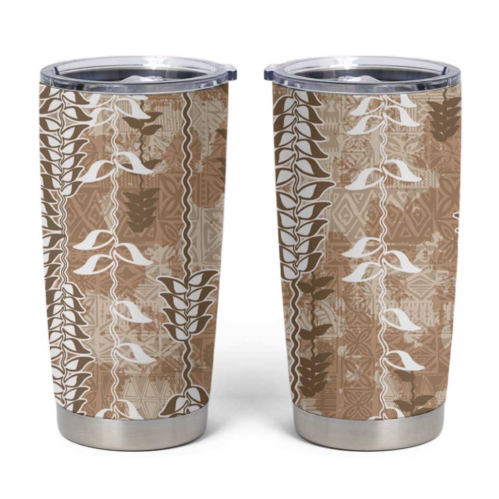 Beige Hawaii Tapa Pattern Tumbler Cup With Heliconia Vintage Style LT05 Beige - Polynesian Pride