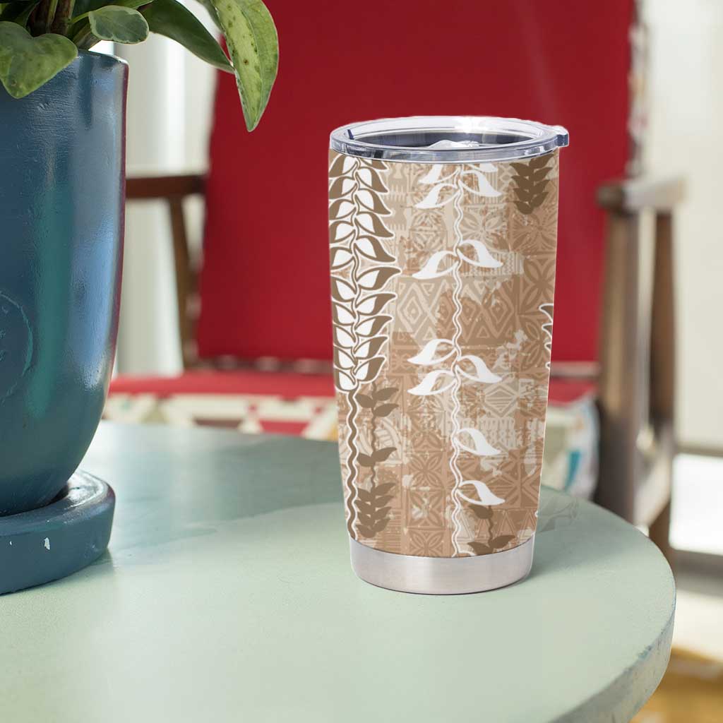 Beige Hawaii Tapa Pattern Tumbler Cup With Heliconia Vintage Style LT05 - Polynesian Pride