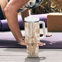 Beige Hawaii Tapa Pattern Tumbler With Handle With Heliconia Vintage Style