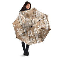 Beige Hawaii Tapa Pattern Umbrella With Heliconia Vintage Style