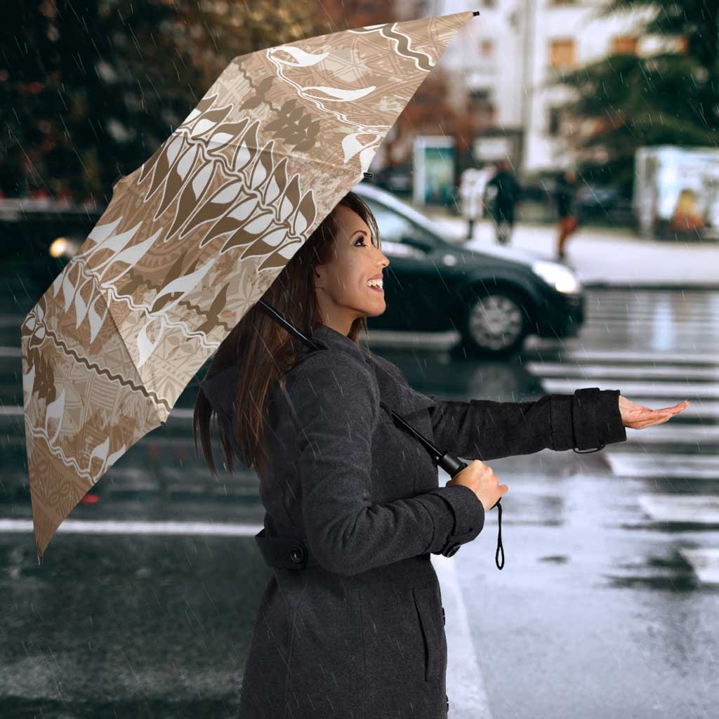 Beige Hawaii Tapa Pattern Umbrella With Heliconia Vintage Style