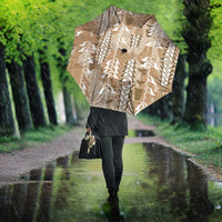 Beige Hawaii Tapa Pattern Umbrella With Heliconia Vintage Style