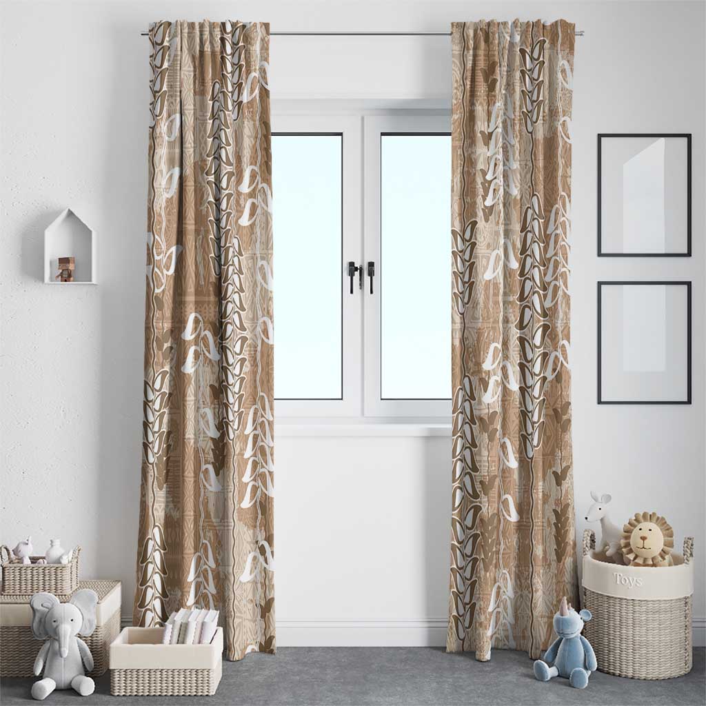 Beige Hawaii Tapa Pattern Window Curtain With Heliconia Vintage Style
