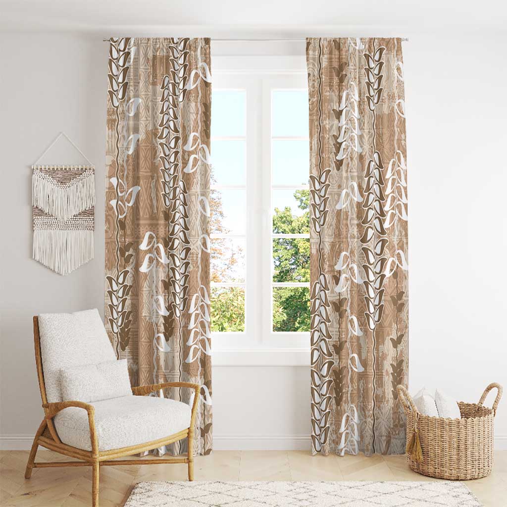 Beige Hawaii Tapa Pattern Window Curtain With Heliconia Vintage Style