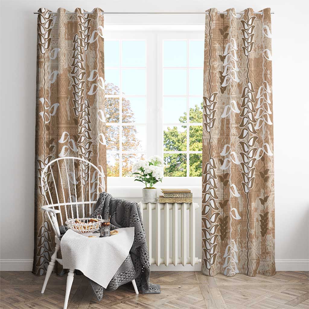 Beige Hawaii Tapa Pattern Window Curtain With Heliconia Vintage Style