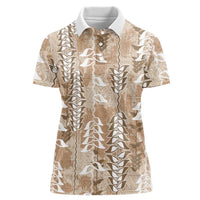 Beige Hawaii Tapa Pattern Women Polo Shirt With Heliconia Vintage Style