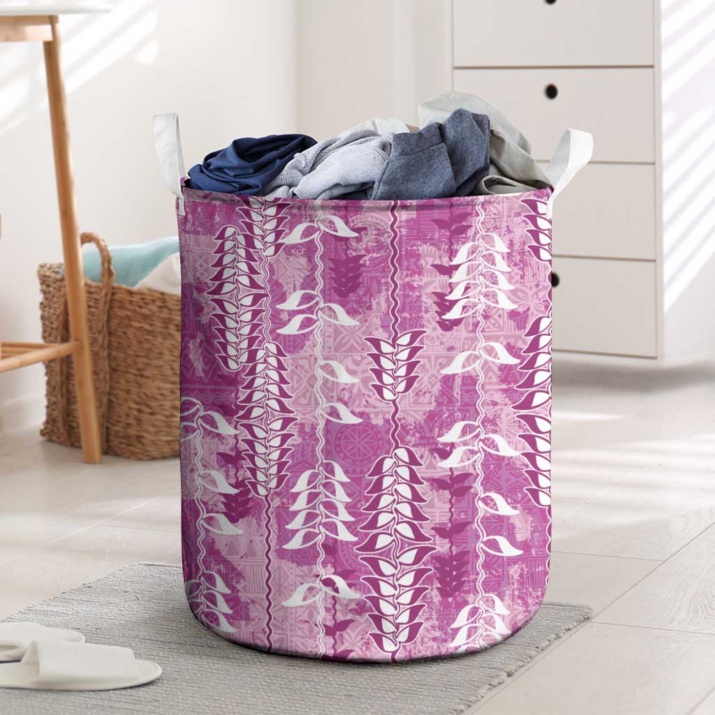 Magenta Hawaii Tapa Pattern Laundry Basket With Heliconia Vintage Style