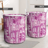 Magenta Hawaii Tapa Pattern Laundry Basket With Heliconia Vintage Style
