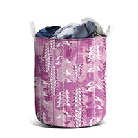 Magenta Hawaii Tapa Pattern Laundry Basket With Heliconia Vintage Style
