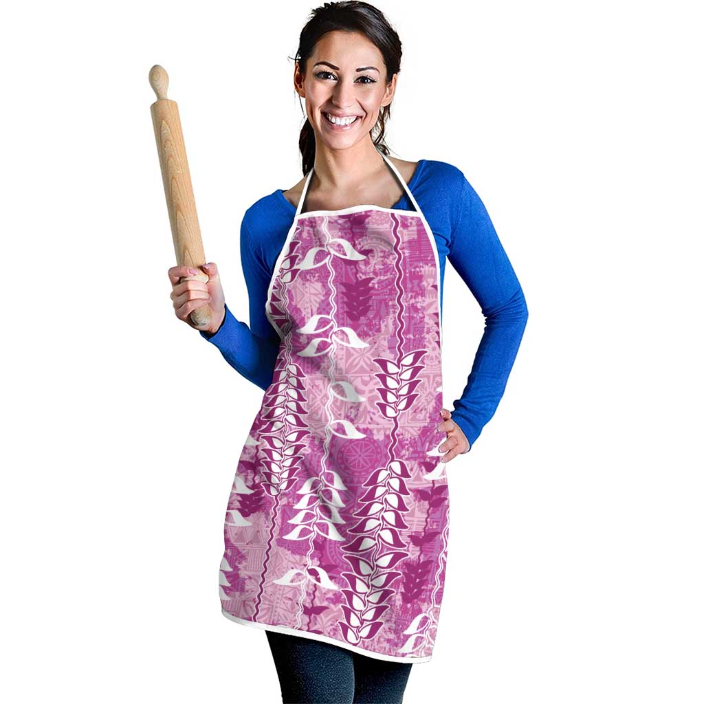 Magenta Hawaii Tapa Pattern Apron With Heliconia Vintage Style