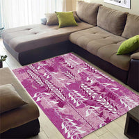 Magenta Hawaii Tapa Pattern Area Rug With Heliconia Vintage Style