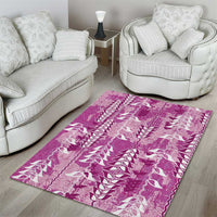 Magenta Hawaii Tapa Pattern Area Rug With Heliconia Vintage Style