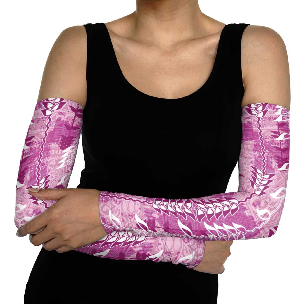 Magenta Hawaii Tapa Pattern Arm Sleeves With Heliconia Vintage Style