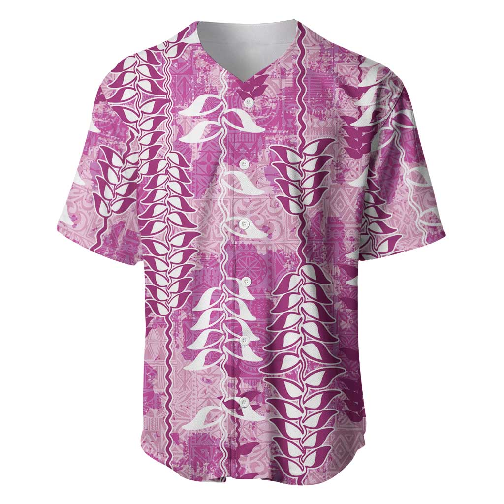 Magenta Hawaii Tapa Pattern Baseball Jersey With Heliconia Vintage Style