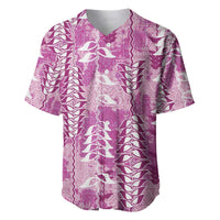 Magenta Hawaii Tapa Pattern Baseball Jersey With Heliconia Vintage Style