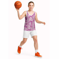 Magenta Hawaii Tapa Pattern Basketball Jersey With Heliconia Vintage Style