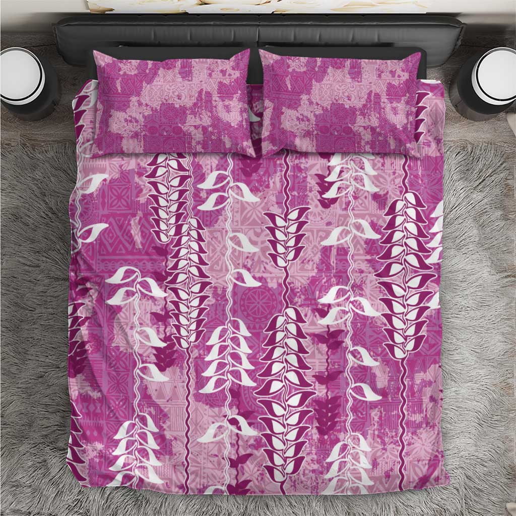 Magenta Hawaii Tapa Pattern Bedding Set With Heliconia Vintage Style