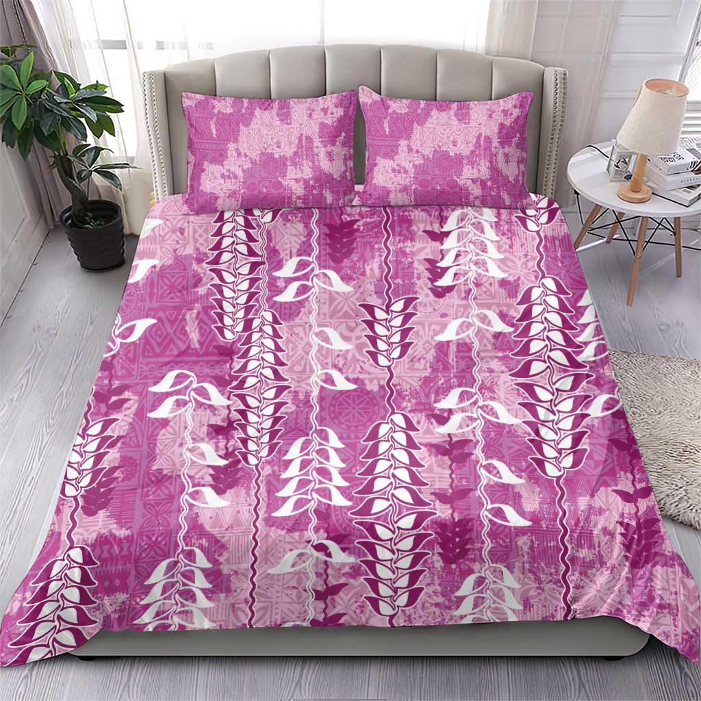 Magenta Hawaii Tapa Pattern Bedding Set With Heliconia Vintage Style
