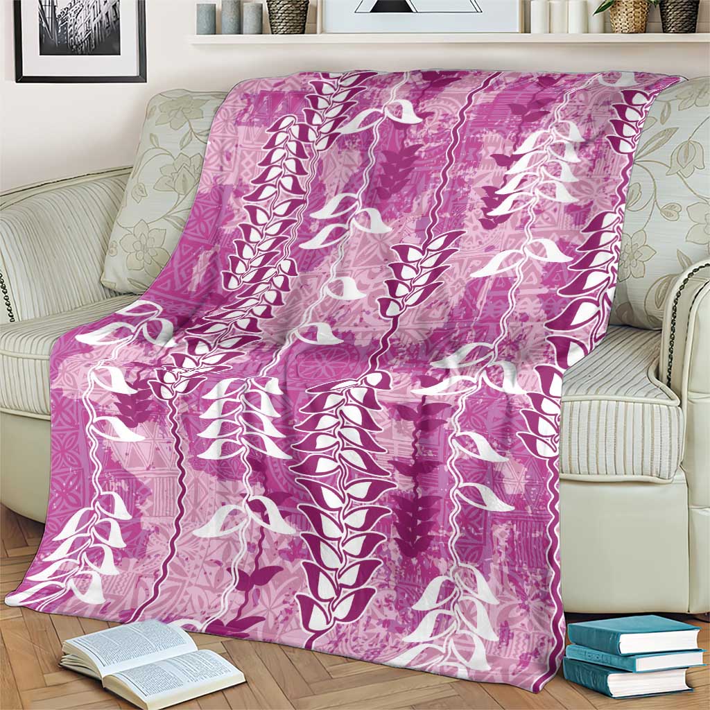 Magenta Hawaii Tapa Pattern Blanket With Heliconia Vintage Style
