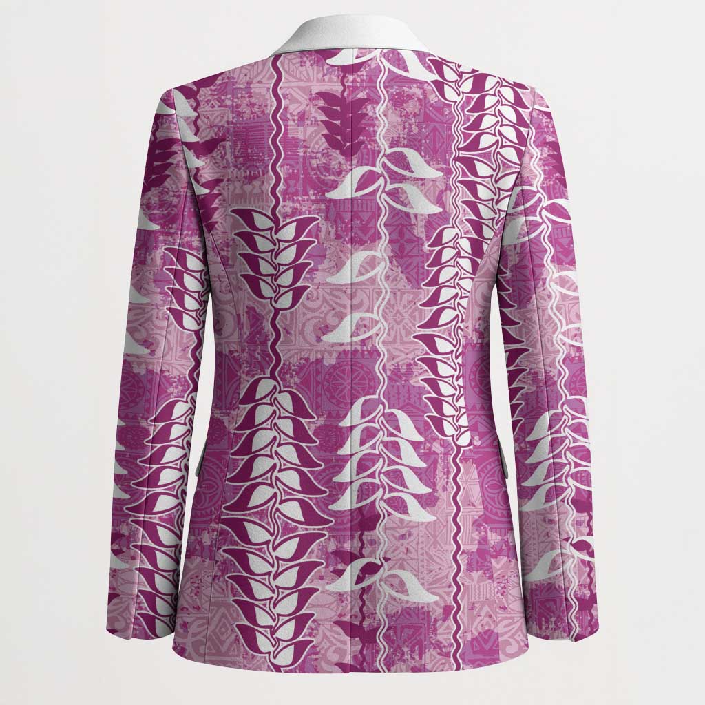 Magenta Hawaii Tapa Pattern Blazer With Heliconia Vintage Style