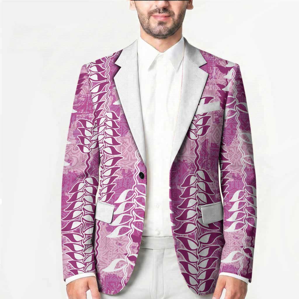 Magenta Hawaii Tapa Pattern Blazer With Heliconia Vintage Style