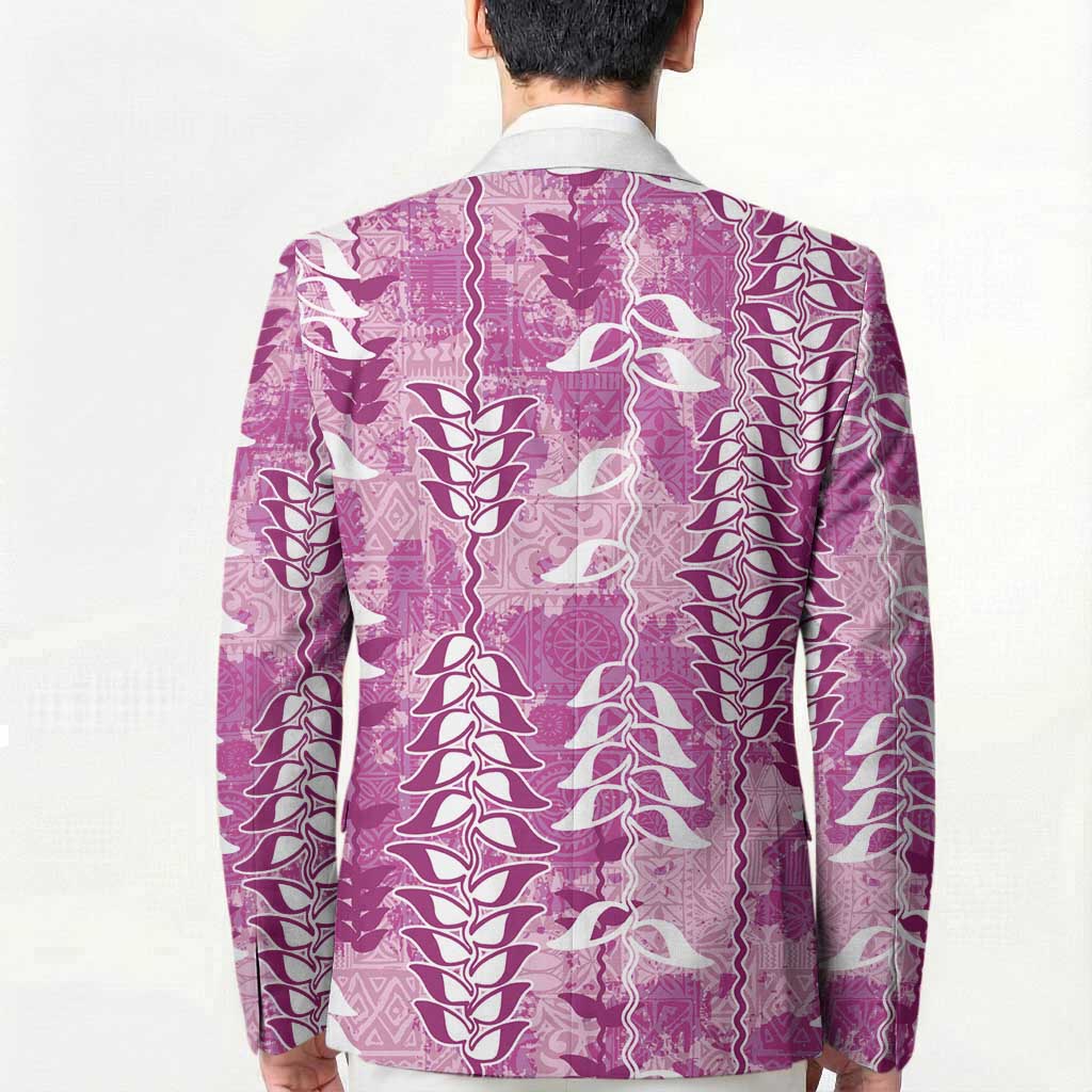 Magenta Hawaii Tapa Pattern Blazer With Heliconia Vintage Style