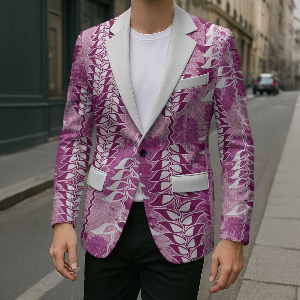 Magenta Hawaii Tapa Pattern Blazer With Heliconia Vintage Style