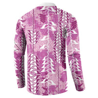 Magenta Hawaii Tapa Pattern Button Sweatshirt With Heliconia Vintage Style