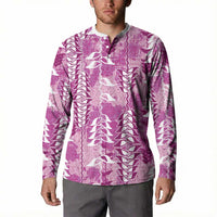 Magenta Hawaii Tapa Pattern Button Sweatshirt With Heliconia Vintage Style