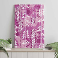 Magenta Hawaii Tapa Pattern Canvas Wall Art With Heliconia Vintage Style