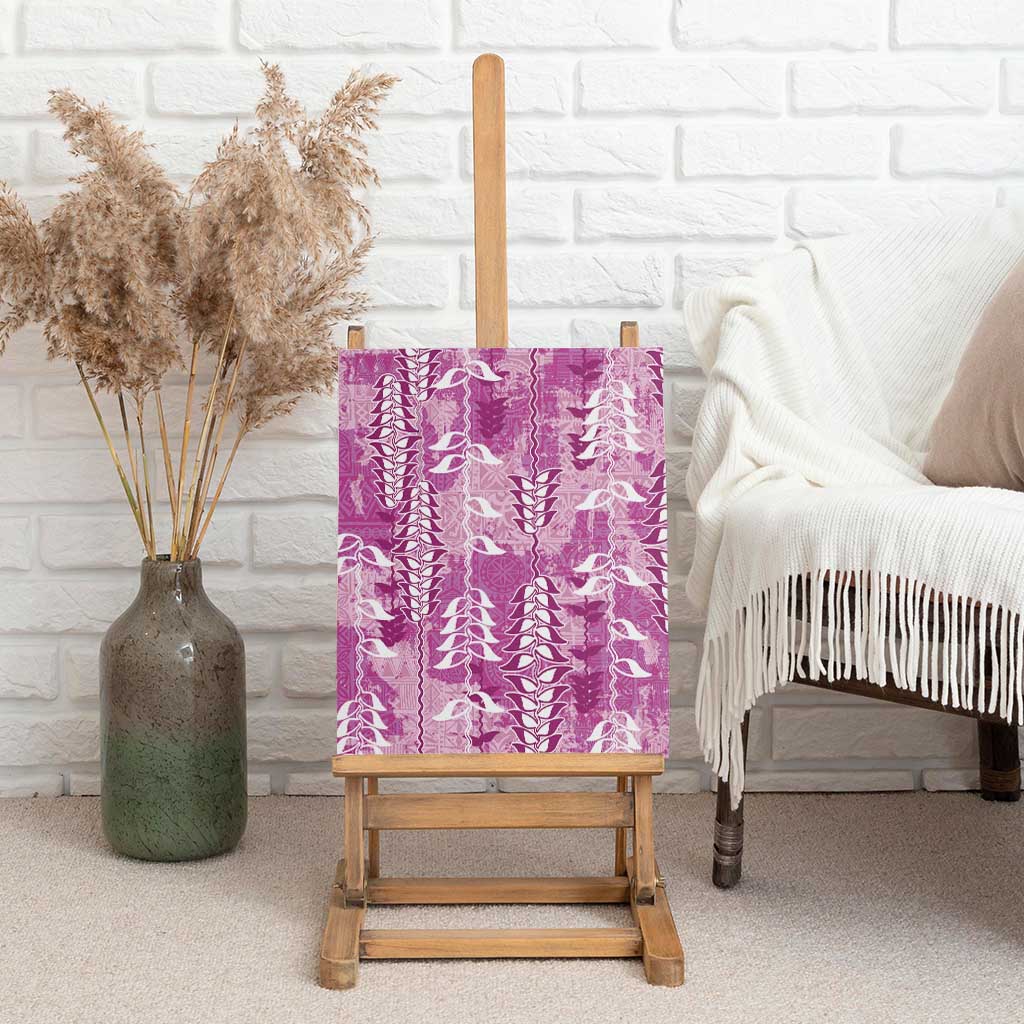 Magenta Hawaii Tapa Pattern Canvas Wall Art With Heliconia Vintage Style