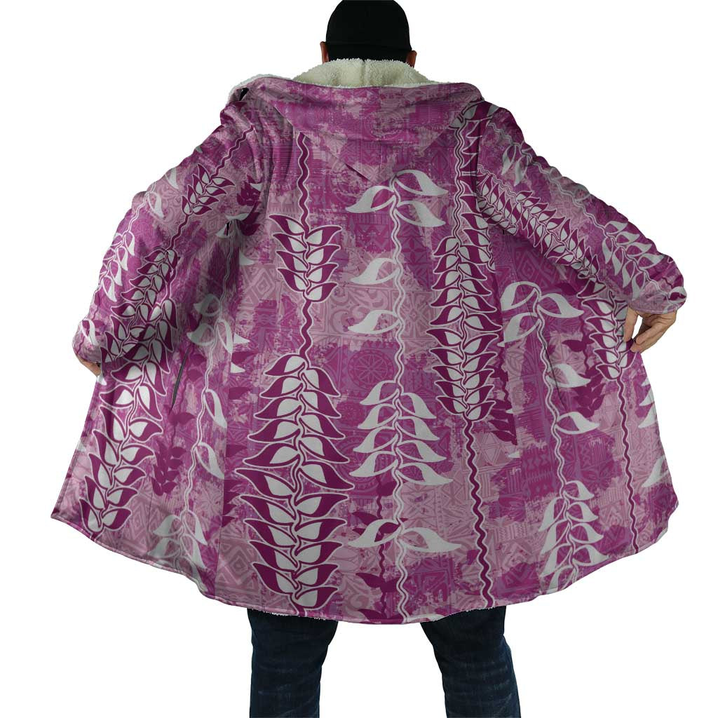 Magenta Hawaii Tapa Pattern Cloak With Heliconia Vintage Style
