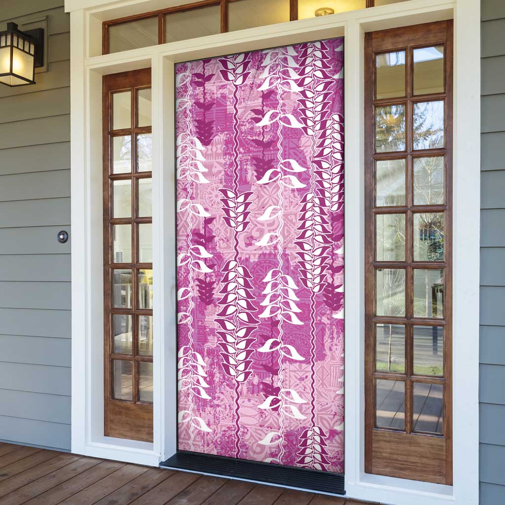 Magenta Hawaii Tapa Pattern Door Cover With Heliconia Vintage Style