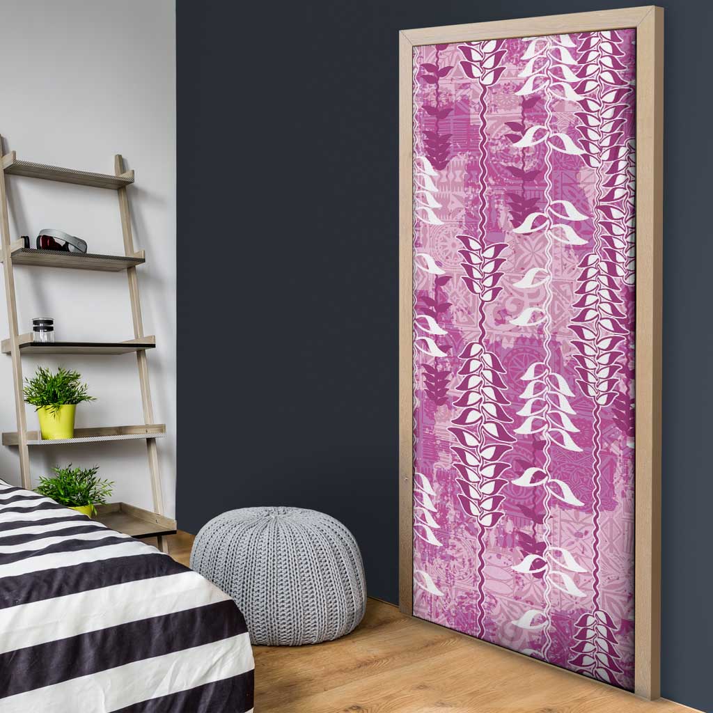 Magenta Hawaii Tapa Pattern Door Cover With Heliconia Vintage Style