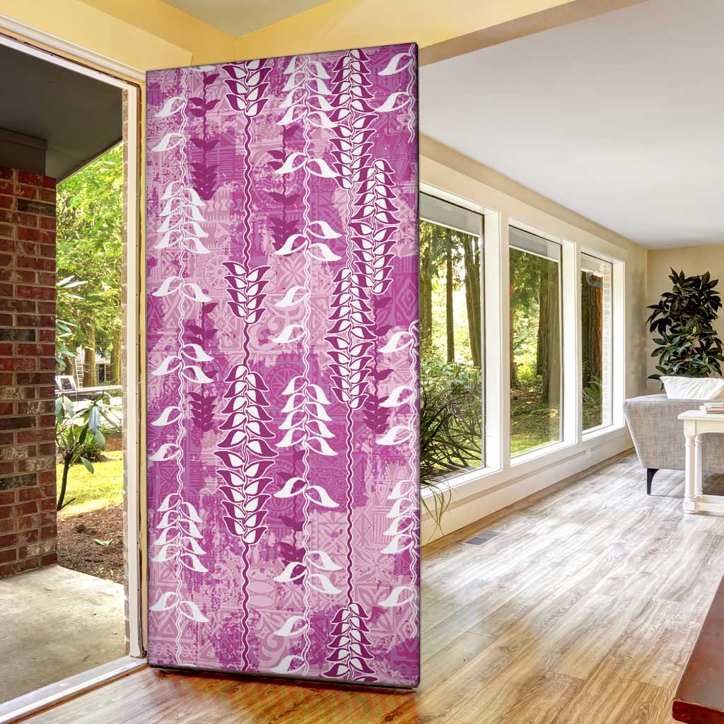 Magenta Hawaii Tapa Pattern Door Cover With Heliconia Vintage Style