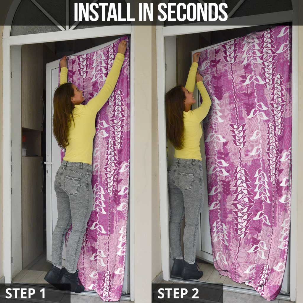 Magenta Hawaii Tapa Pattern Door Cover With Heliconia Vintage Style