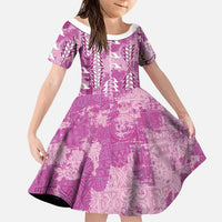 Magenta Hawaii Tapa Pattern Family Matching Mermaid Dress and Hawaiian Shirt With Heliconia Vintage Style LT05 Daughter's Dress Magenta - Polynesian Pride