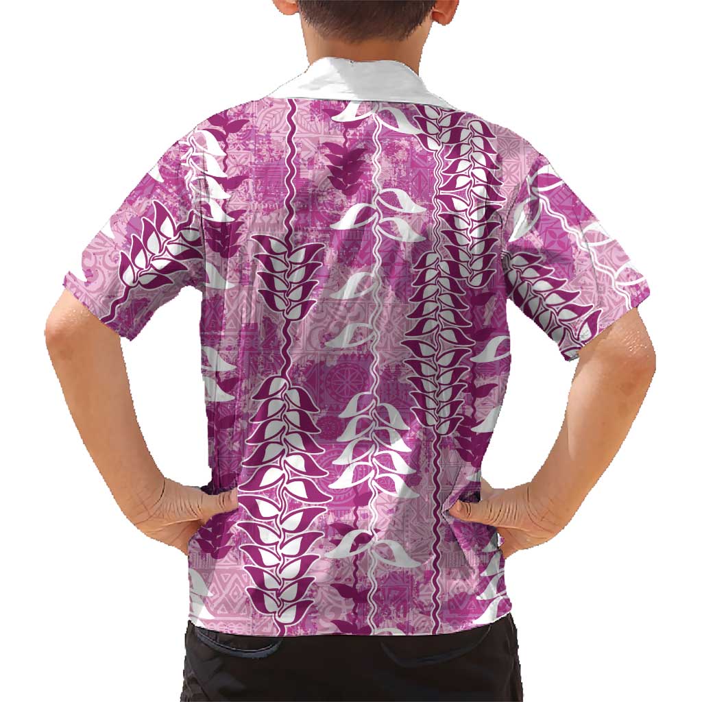 Magenta Hawaii Tapa Pattern Family Matching Off The Shoulder Long Sleeve Dress and Hawaiian Shirt With Heliconia Vintage Style LT05 - Polynesian Pride