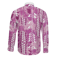 Magenta Hawaii Tapa Pattern Family Matching Off The Shoulder Long Sleeve Dress and Hawaiian Shirt With Heliconia Vintage Style LT05 - Polynesian Pride