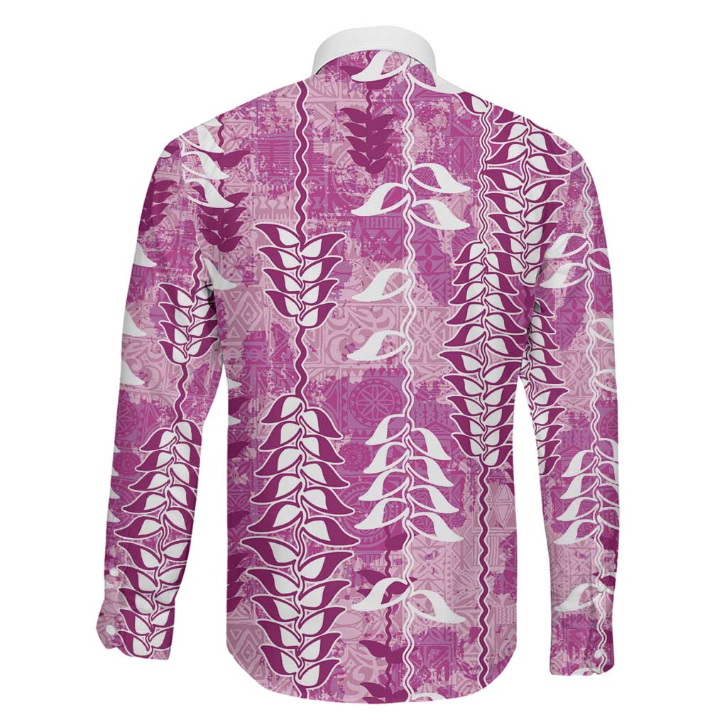 Magenta Hawaii Tapa Pattern Family Matching Off Shoulder Maxi Dress and Hawaiian Shirt With Heliconia Vintage Style LT05 - Polynesian Pride