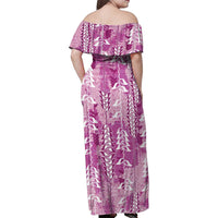 Magenta Hawaii Tapa Pattern Family Matching Off Shoulder Maxi Dress and Hawaiian Shirt With Heliconia Vintage Style LT05 - Polynesian Pride