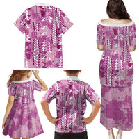 Magenta Hawaii Tapa Pattern Family Matching Puletasi and Hawaiian Shirt With Heliconia Vintage Style LT05 - Polynesian Pride