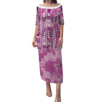 Magenta Hawaii Tapa Pattern Family Matching Puletasi and Hawaiian Shirt With Heliconia Vintage Style LT05 Mom's Dress Magenta - Polynesian Pride